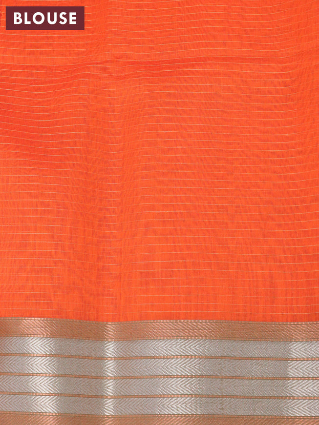 Maheshwari silk cotton saree orange and pink with allover zari woven checked pattern and zari woven border