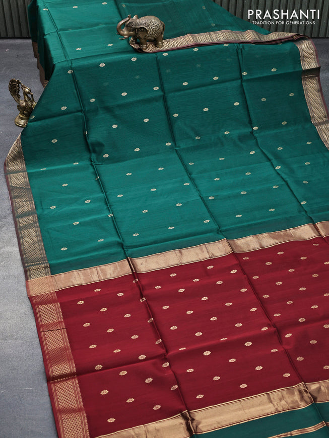 Maheshwari silk cotton saree green and maroon with zari woven buttas and zari woven border