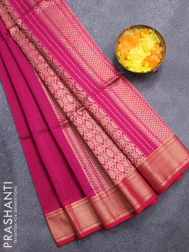 Maheshwari silk cotton saree magenta pink with zari woven buttas and zari woven border