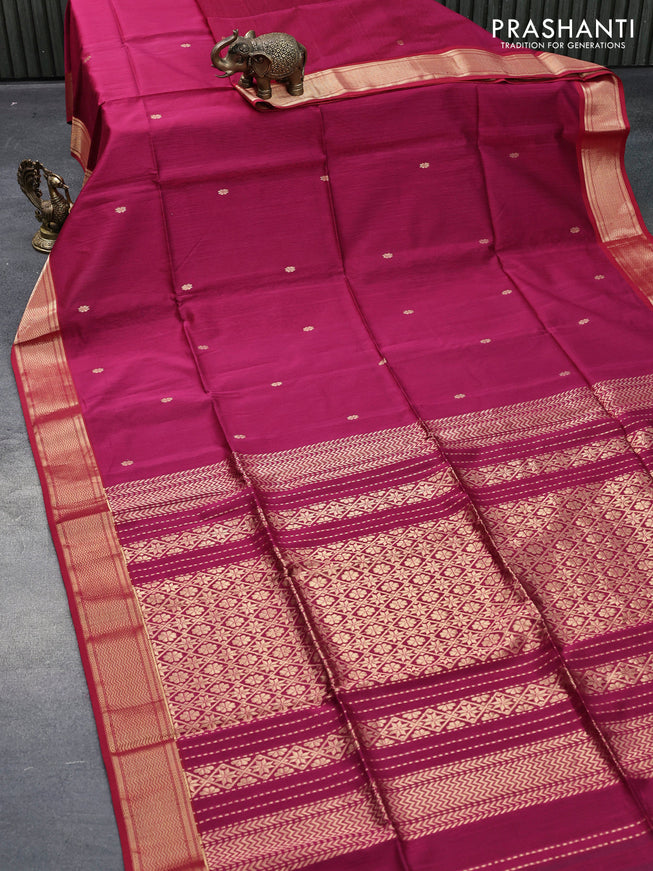 Maheshwari silk cotton saree magenta pink with zari woven buttas and zari woven border