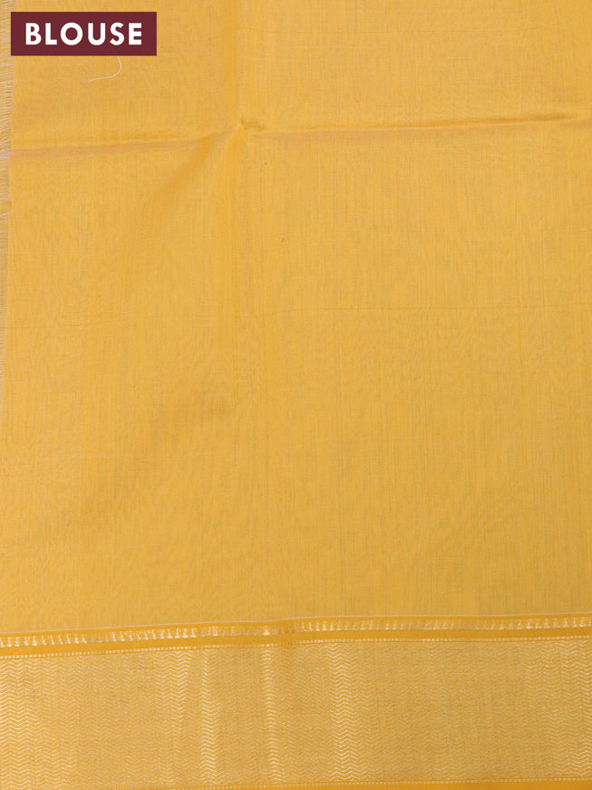 Maheshwari silk cotton saree lime yellow and mustard yellow with thread & zari woven buttas and zari woven border