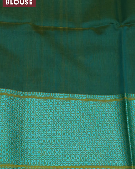 Maheshwari silk cotton saree lime yellow and teal green with plain body and thread woven border