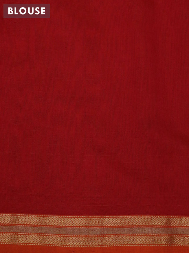 Maheshwari silk cotton saree red and mustard yellow with plain body and zari woven border