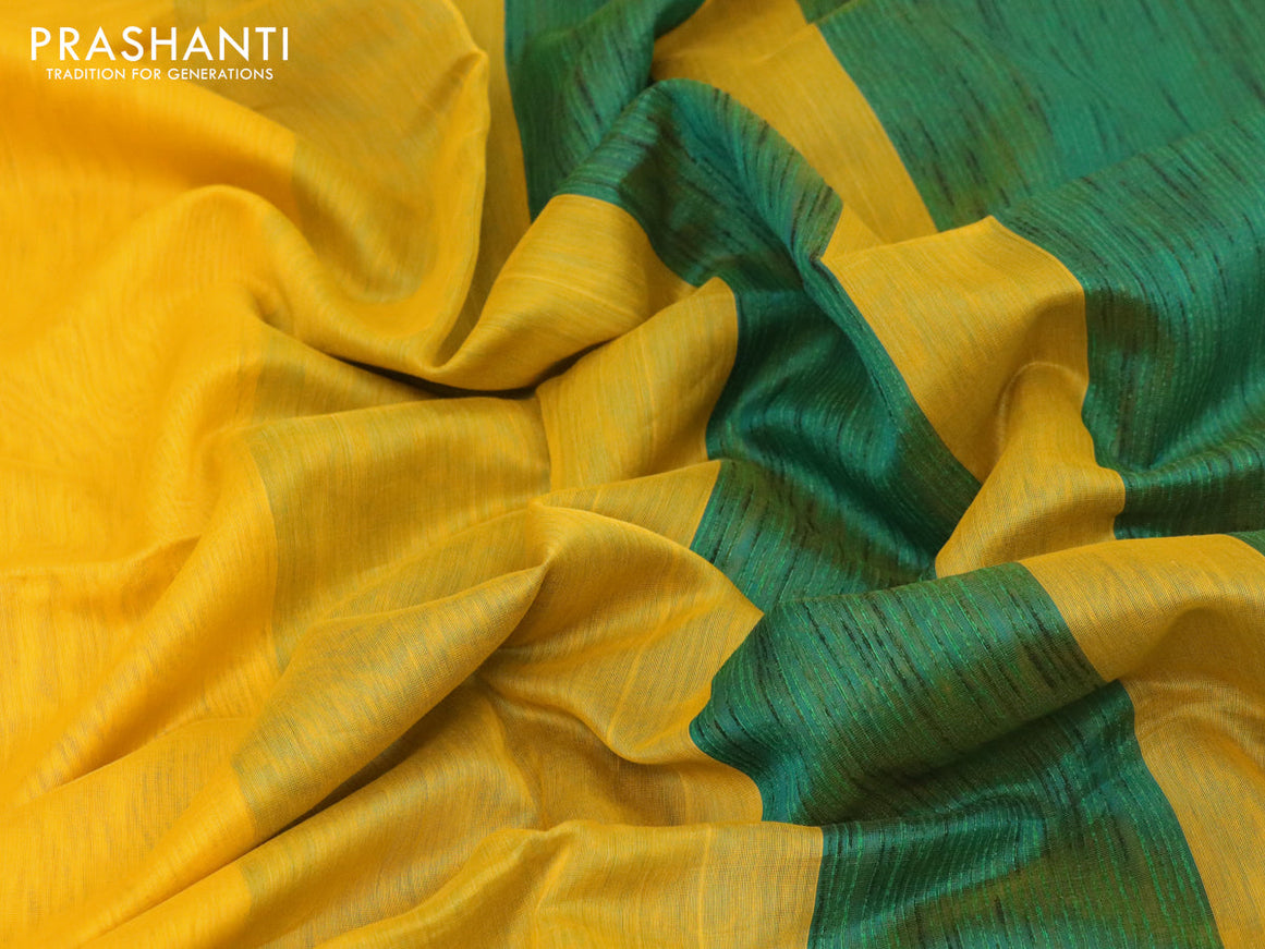 Maheshwari silk cotton saree yellow and green with plain body and thread woven border