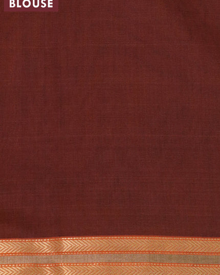 Maheshwari silk cotton saree rustic orange and green with plain body and zari woven border