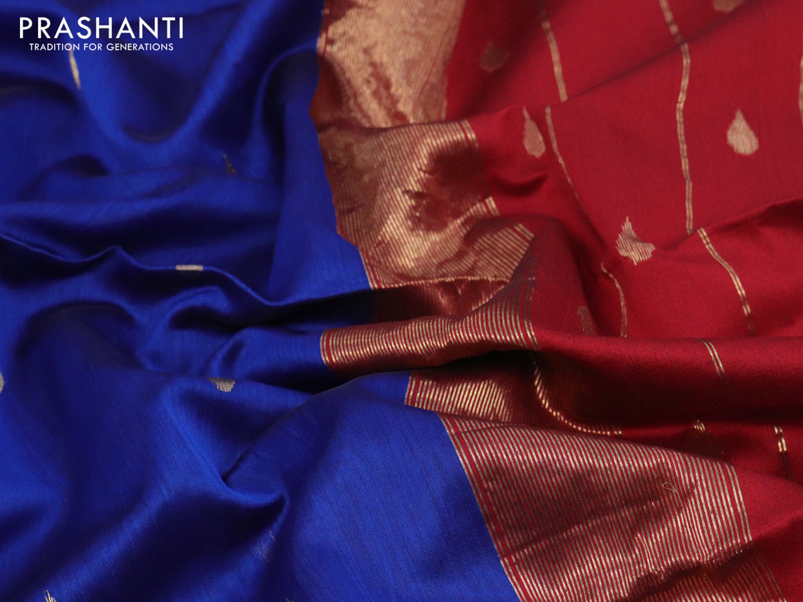 Maheshwari silk cotton saree blue and maroon with zari woven buttas and zari woven border