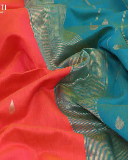 Maheshwari silk cotton saree dual shade of pinkish orange and peacock green with zari woven buttas and zari woven border