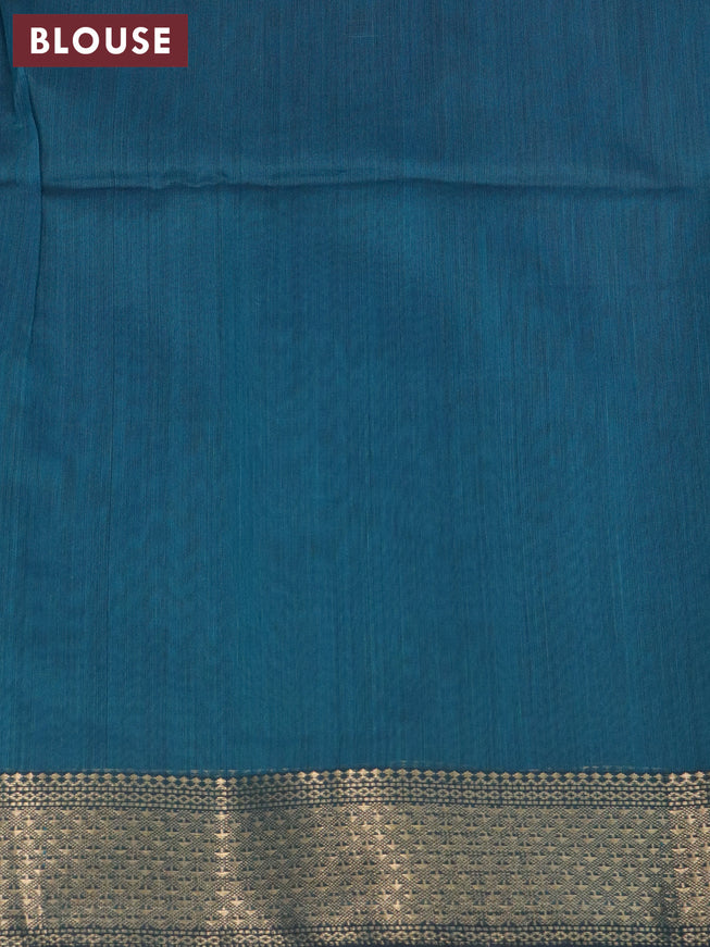 Maheshwari silk cotton saree dark mehendi green and peacock blue with thread & zari woven buttas and zari woven border