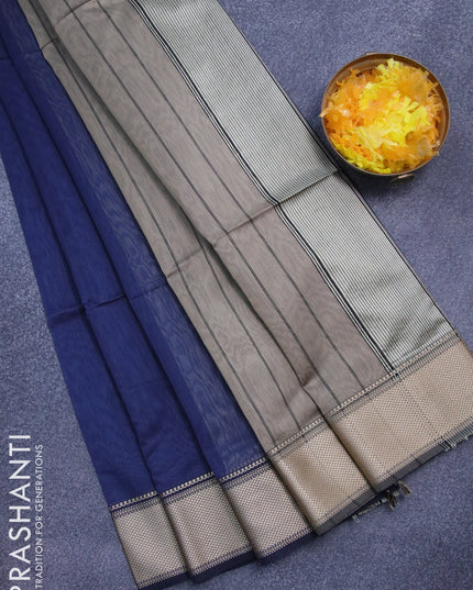 Maheshwari silk cotton saree grey shade and beige with plain body and thread woven border