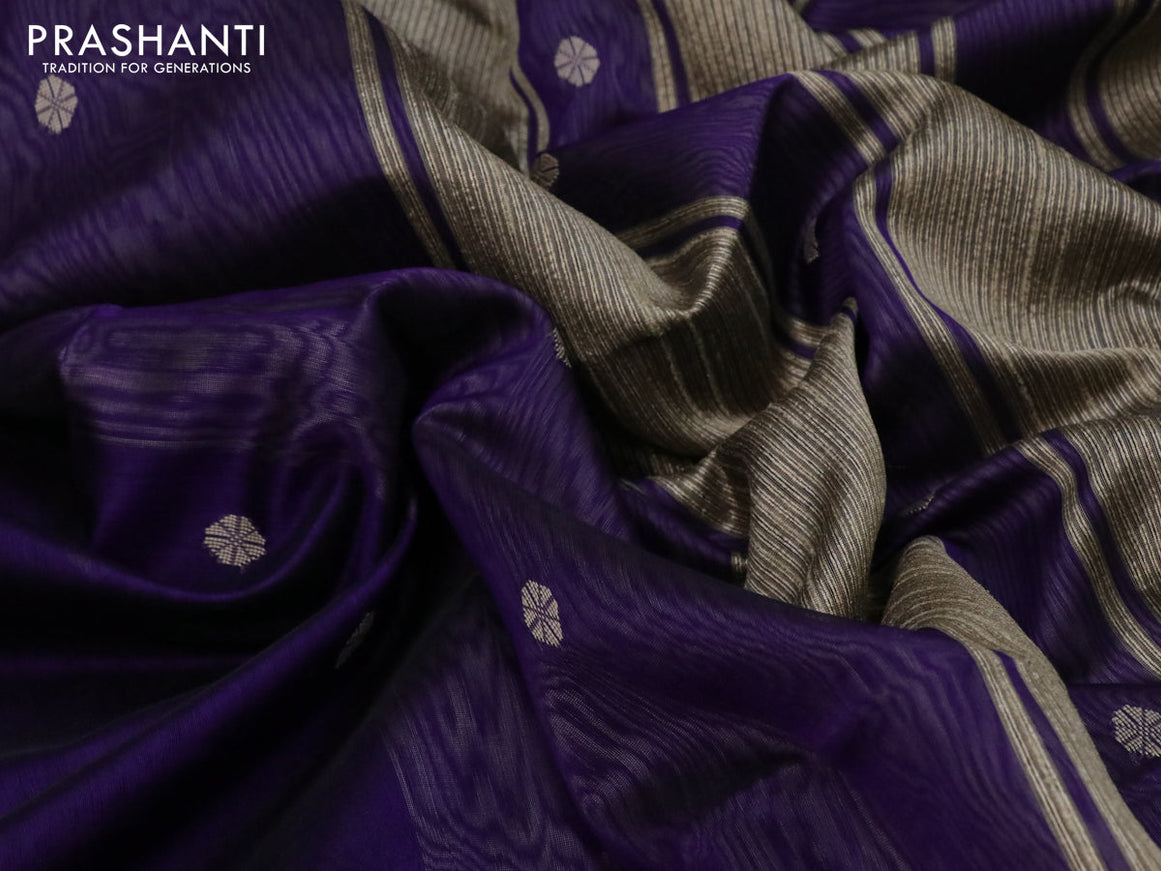 Maheshwari silk cotton saree deep violet and beige with thread woven buttas and thread woven border