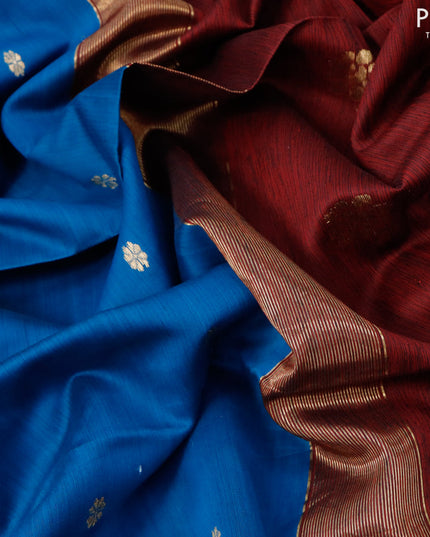 Maheshwari silk cotton saree peacock blue and deep maroon with zari woven buttas and zari woven border
