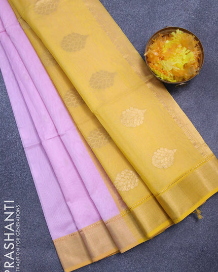Maheshwari silk cotton saree pastel pink and yellow with zari woven buttas and zari woven border