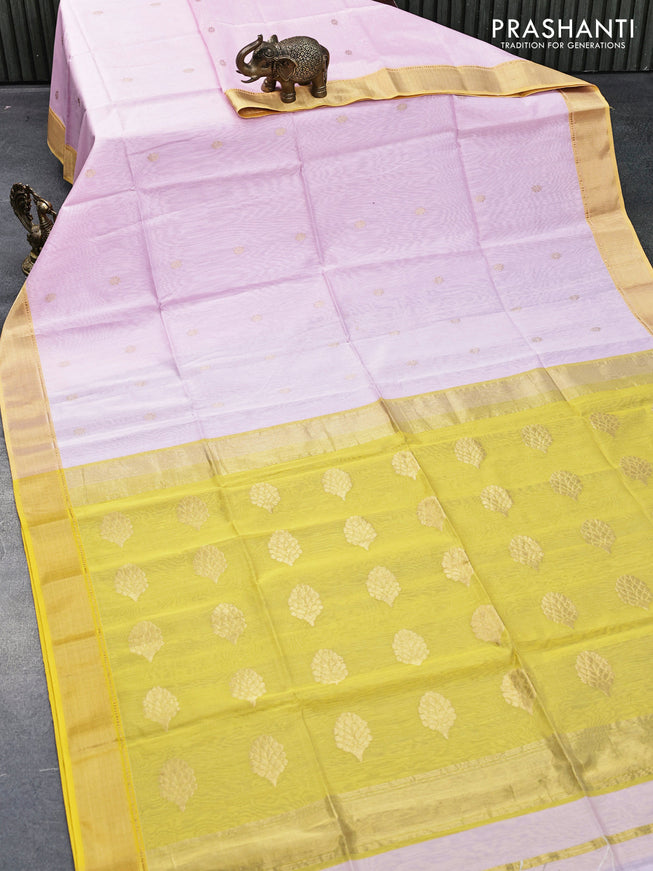 Maheshwari silk cotton saree pastel pink and yellow with zari woven buttas and zari woven border