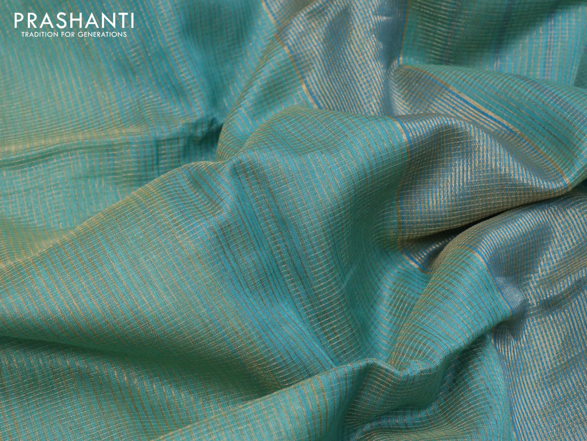 Maheshwari silk cotton saree pastel green with allover zari checked pattern and zari woven border
