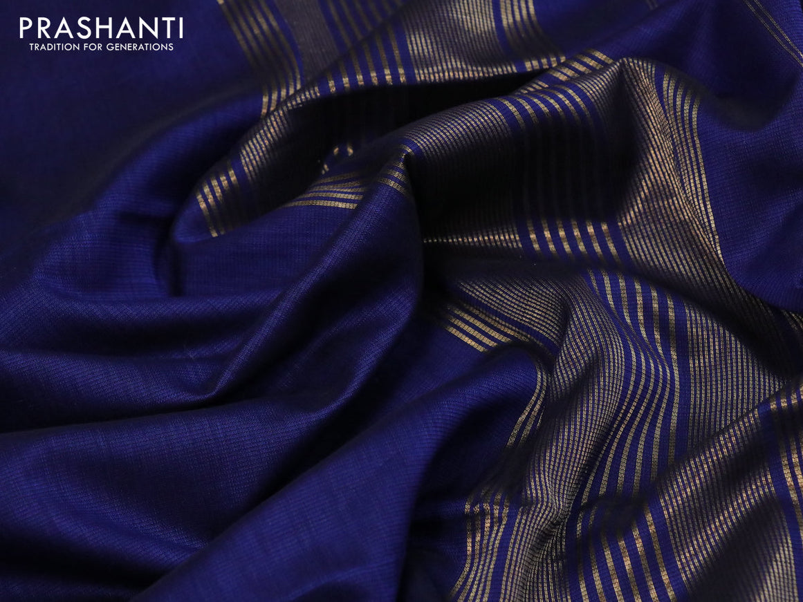 Maheshwari silk cotton saree navy blue with plain body and zari woven border