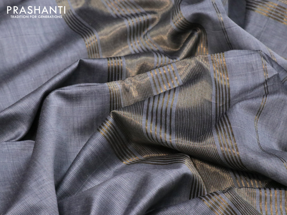 Maheshwari silk cotton saree grey with plain body and zari woven border