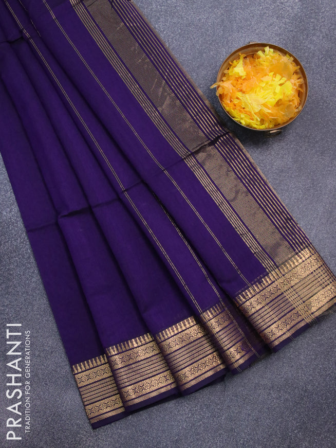 Maheshwari silk cotton saree deep violet with plain body and zari woven border