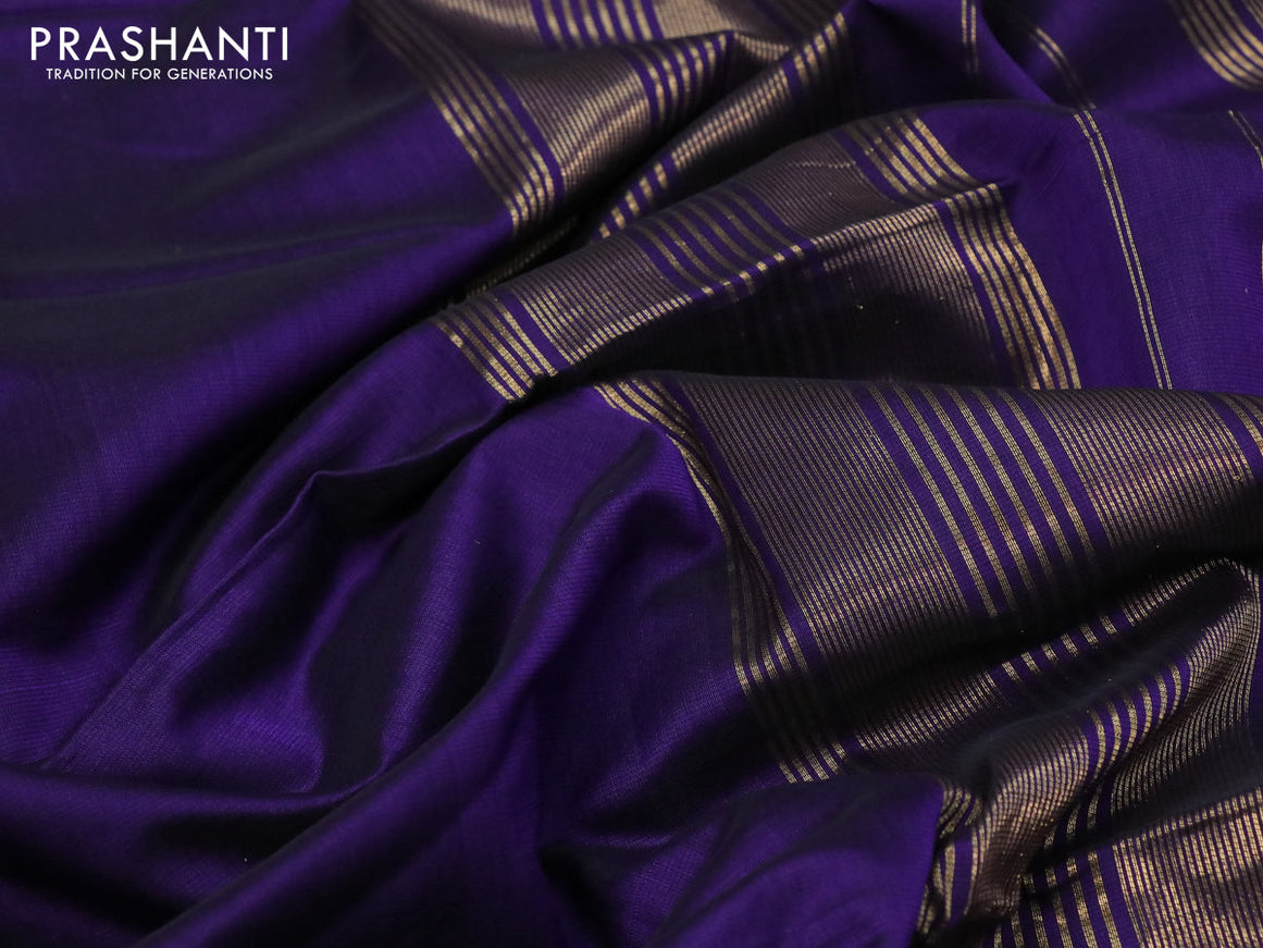 Maheshwari silk cotton saree deep violet with plain body and zari woven border
