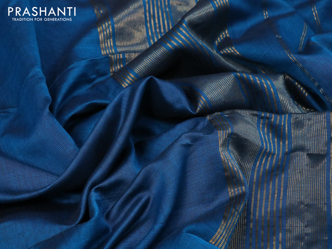 Maheshwari silk cotton saree peacock blue with plain body and zari woven border