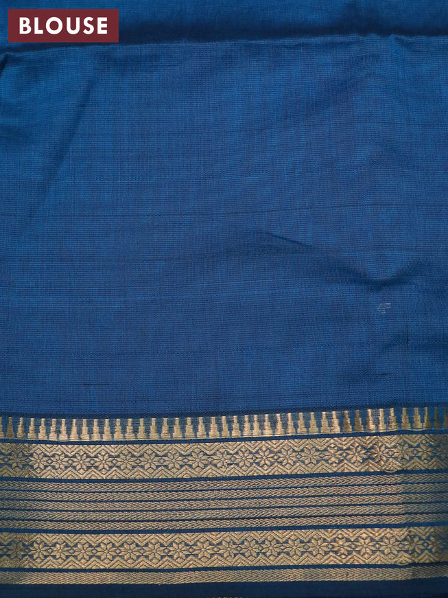 Maheshwari silk cotton saree peacock blue with plain body and zari woven border