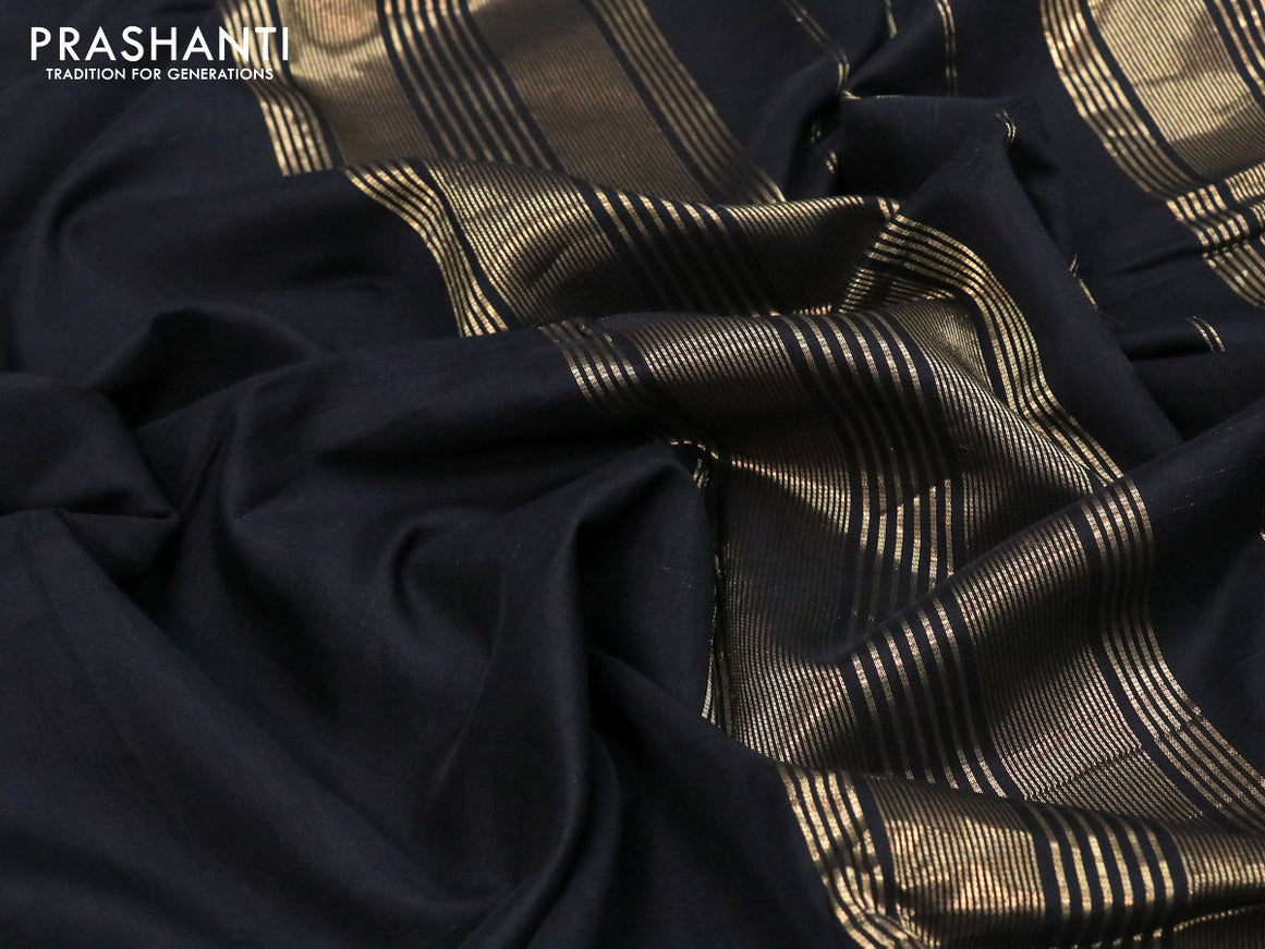 Maheshwari silk cotton saree black with plain body and zari woven border