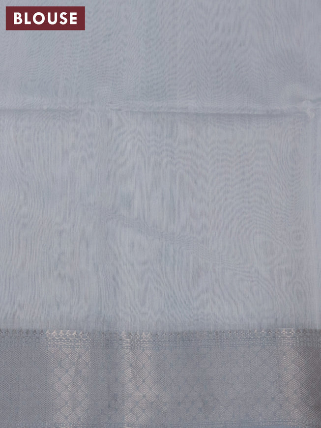 Maheshwari silk cotton saree pastel grey shade with silver zari woven buttas and silver zari woven border