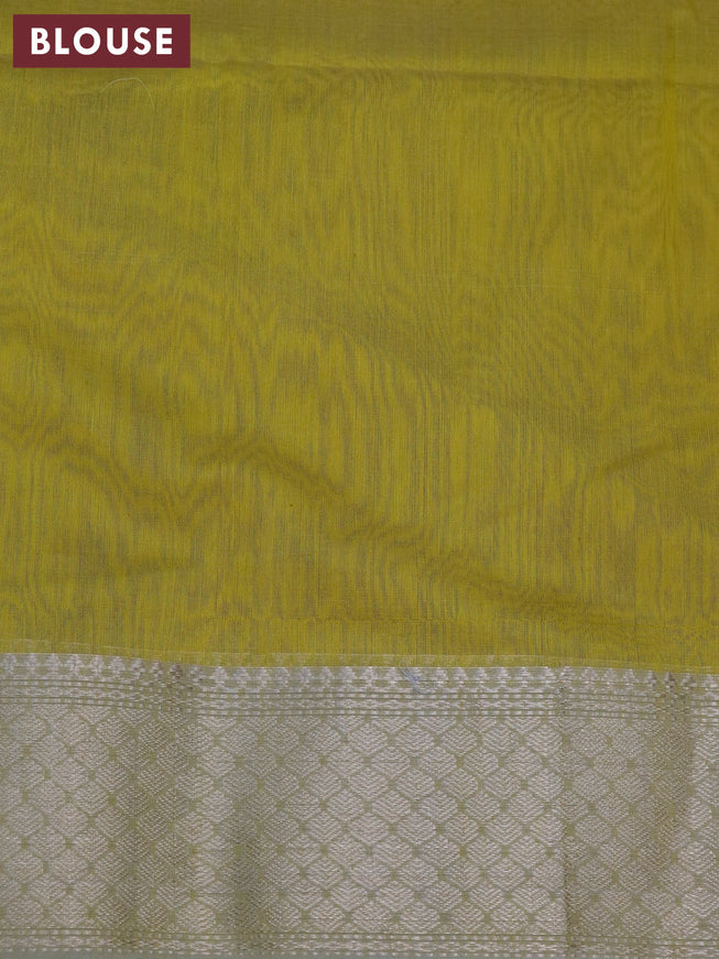 Maheshwari silk cotton saree lime yellow with silver zari woven buttas and silver zari woven border