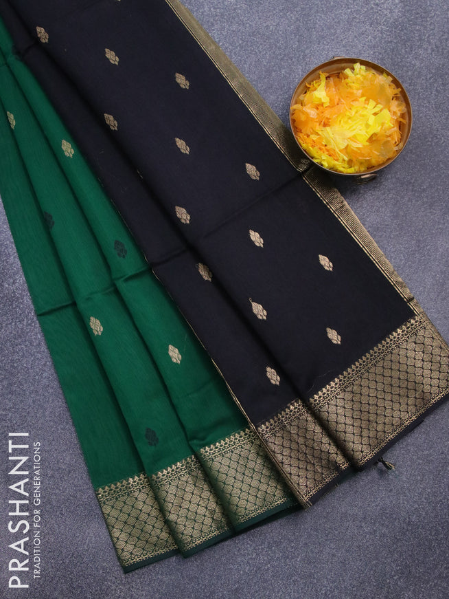Maheshwari silk cotton saree green and black with thread & zari woven buttas and zari woven border