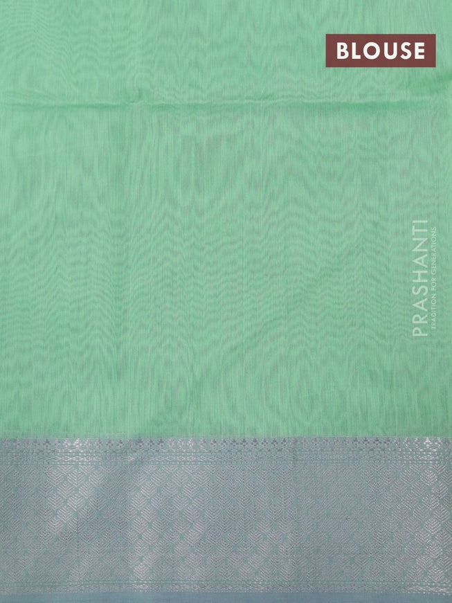 Maheshwari silk cotton saree pista green with silver zari woven buttas and zari woven border