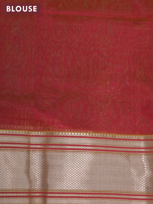 Maheshwari silk cotton saree dual shade of pastel green and maroon shade with thread & zari woven buttas and zari woven border