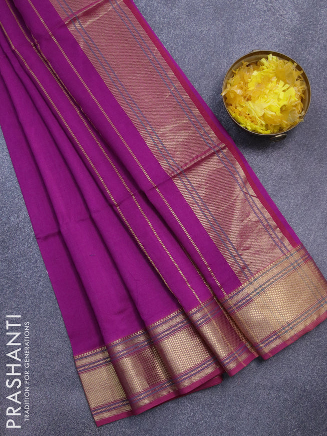 Maheshwari silk cotton saree purple and maroon with plain body and thread & zari woven border