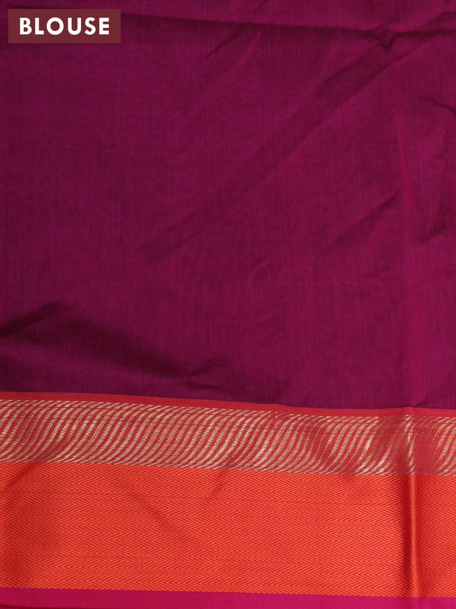 Maheshwari silk cotton saree sap green and orange with plain body and thread & zari woven border
