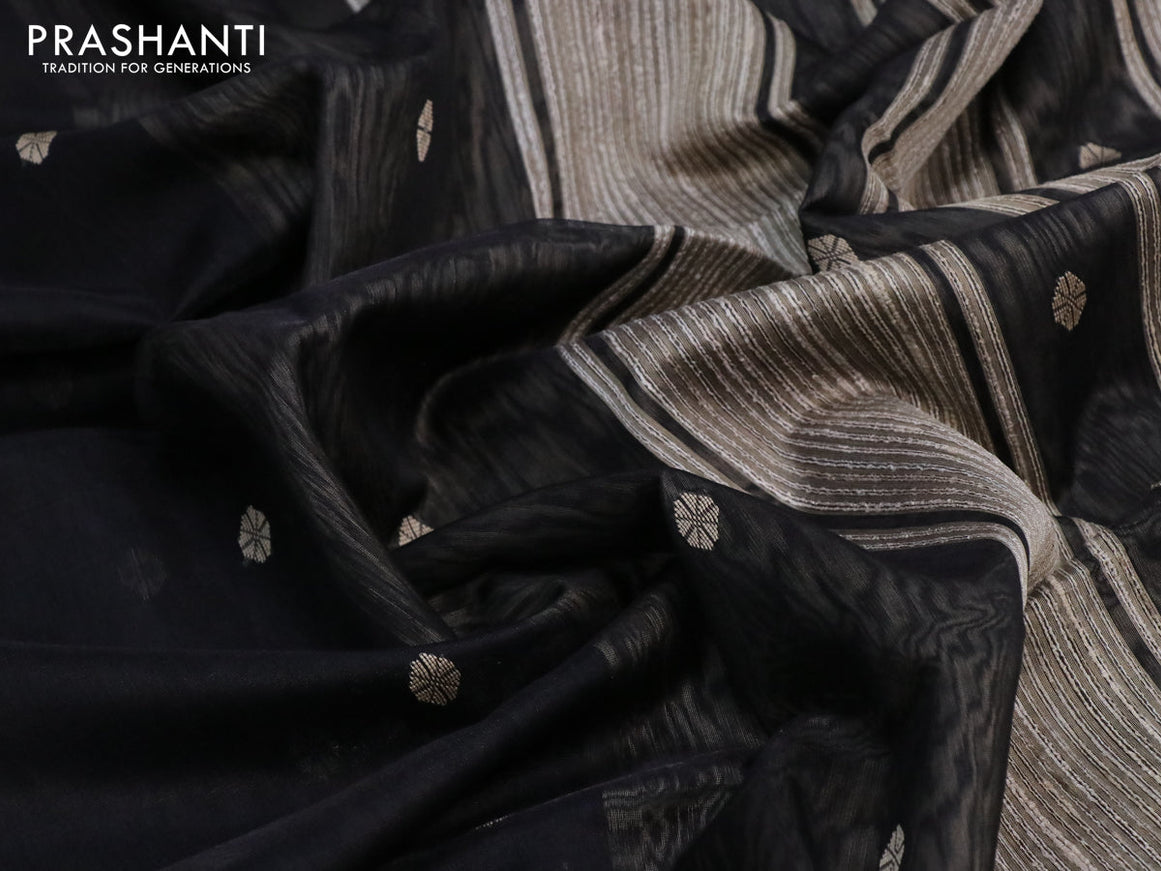 Maheshwari silk cotton saree black and beige with thread woven buttas and thread woven border