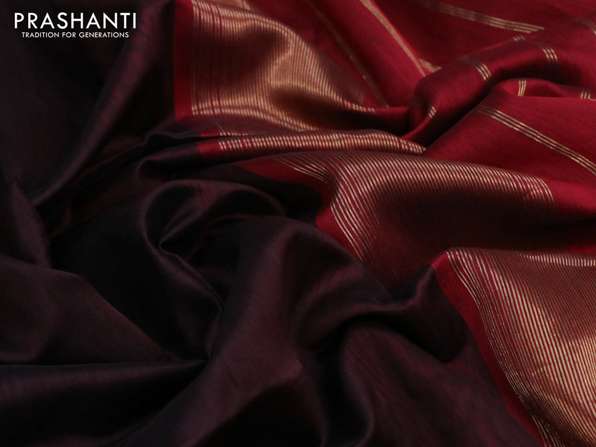 Maheshwari silk cotton saree coffee brown and maroon with plain body and zari woven border