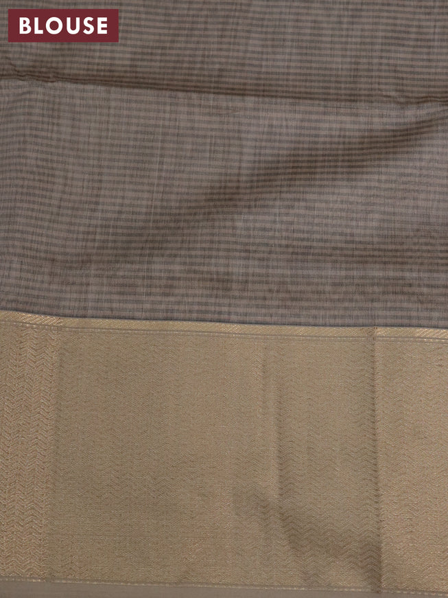 Maheshwari silk cotton saree grey shade with allover stripes pattern and zari woven border