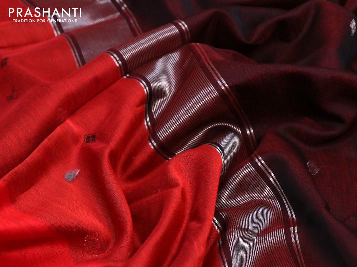 Maheshwari silk cotton saree red and coffee brown with zari woven buttas and thread & zari woven border