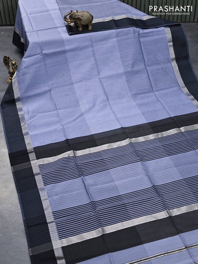 Maheshwari silk cotton saree grey shade and black with allover stripes pattern and thread & silver zari woven border