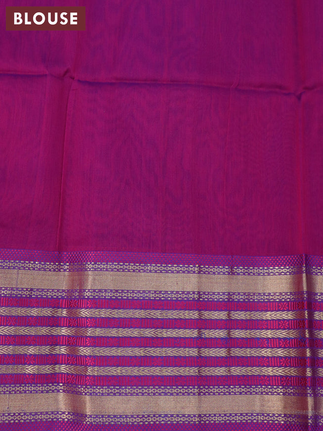 Maheshwari silk cotton saree cs blue and beige with plain body and thread & zari woven border