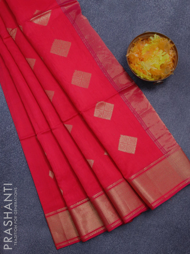 Maheshwari silk cotton saree candy pink and magenta pink with zari woven buttas and zari woven border