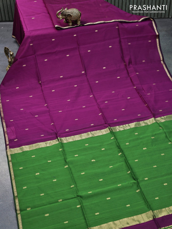 Maheshwari silk cotton saree purple and green with zari woven buttas and zari woven border