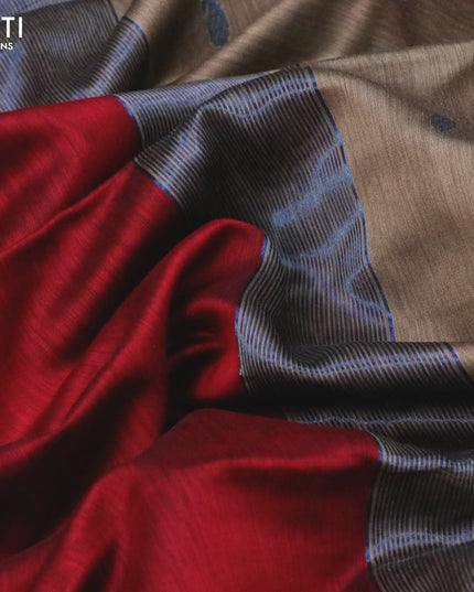 Maheshwari silk cotton saree maroon and chikku shade with thread & copper zari woven buttas and zari woven border