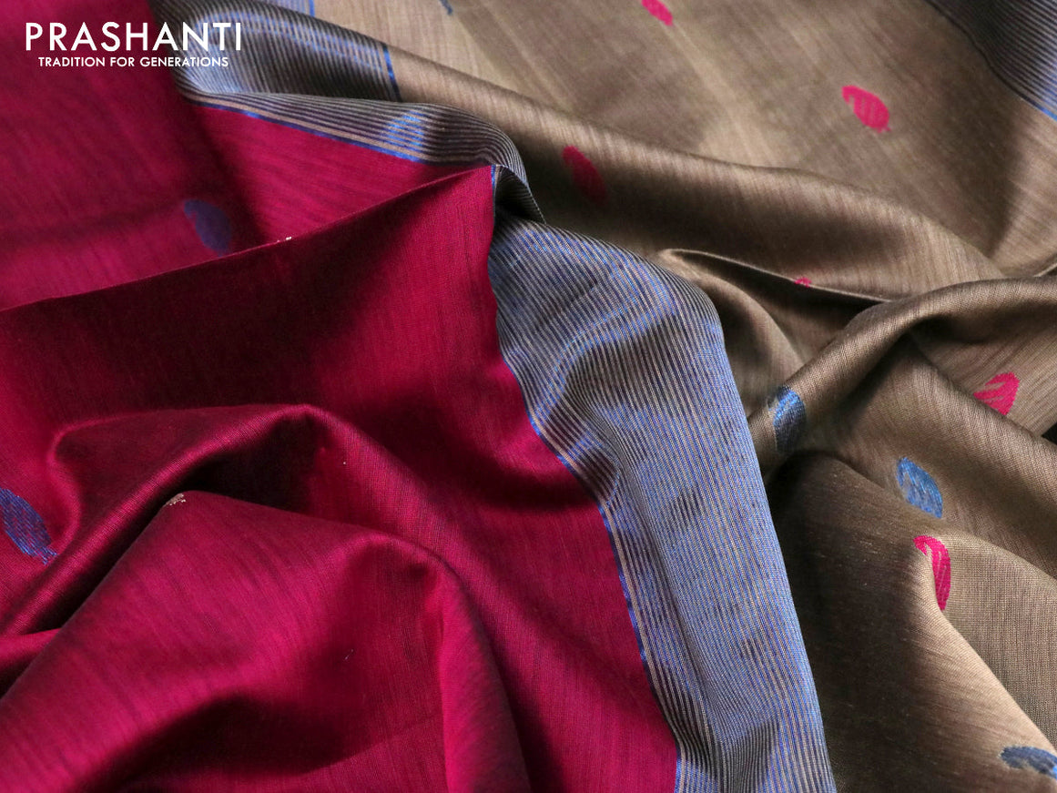 Maheshwari silk cotton saree dark magenta pink and chikku shade with thread & zari woven buttas and zari woven border