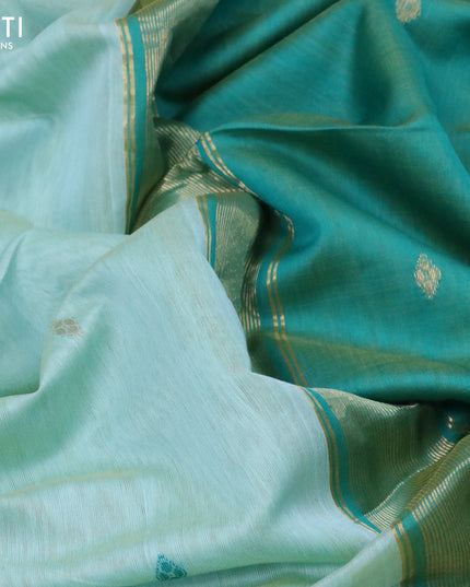 Maheshwari silk cotton saree teal blue shade and peacock green with zari woven buttas and thread & zari woven border