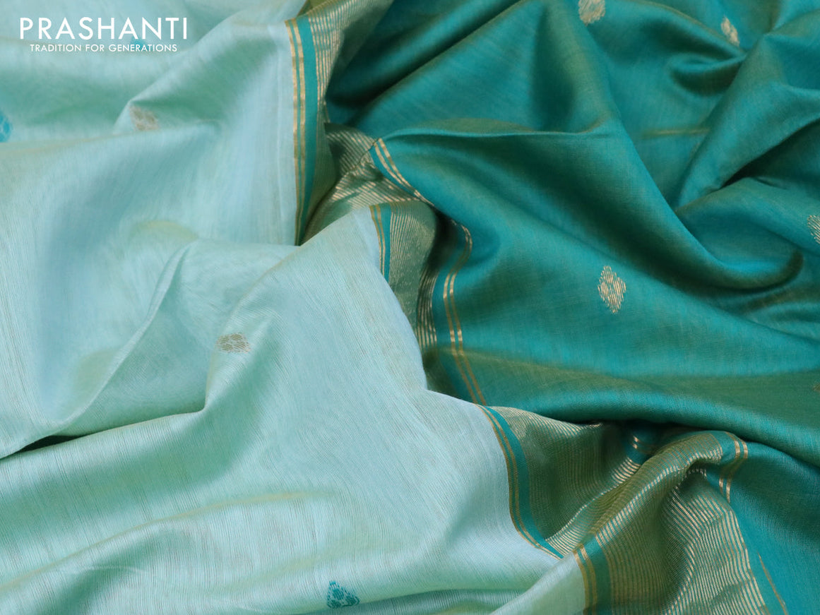 Maheshwari silk cotton saree teal blue shade and peacock green with zari woven buttas and thread & zari woven border