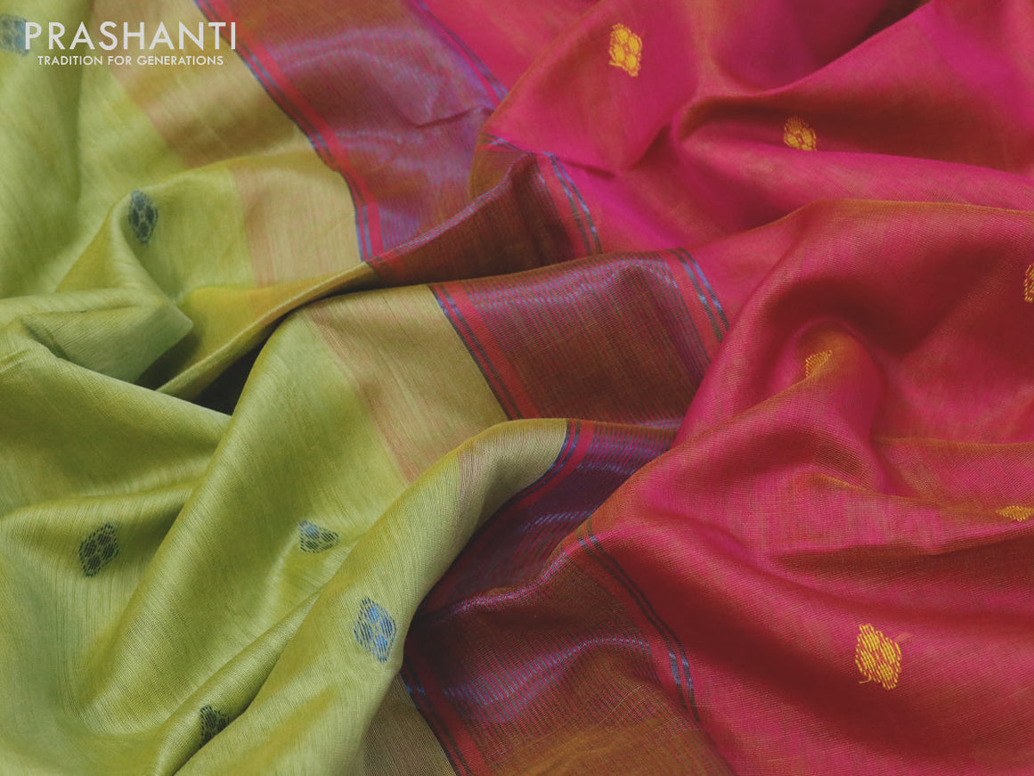 Maheshwari silk cotton saree pastel green and dual shade of pink with zari woven buttas and thread & zari woven border