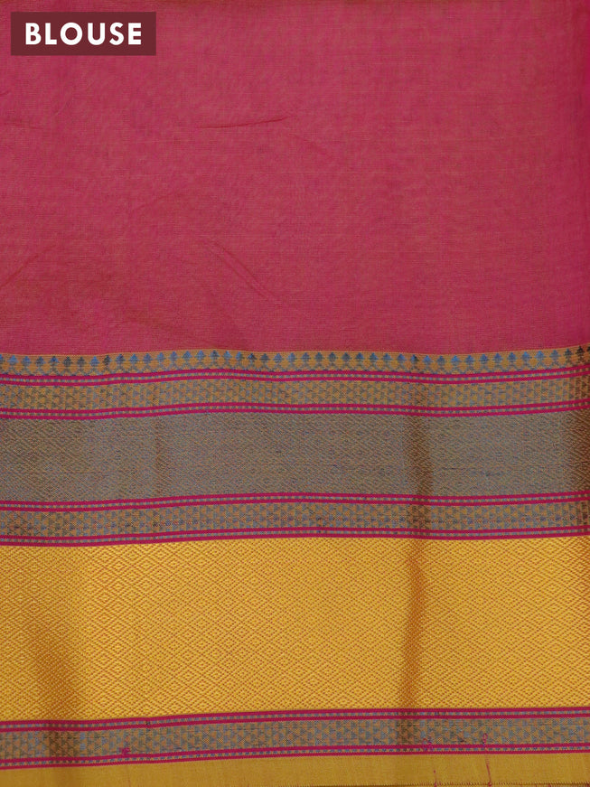 Maheshwari silk cotton saree pastel green and dual shade of pink with zari woven buttas and thread & zari woven border