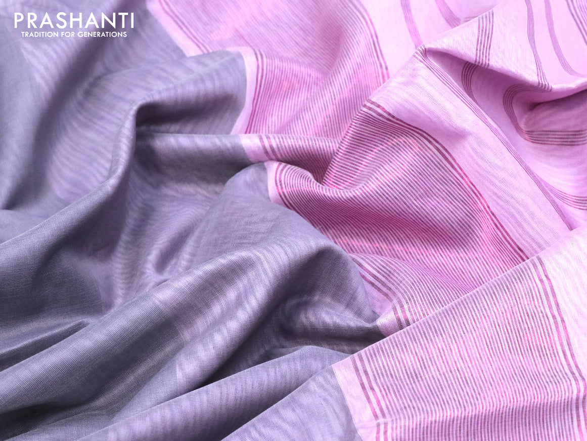 Maheshwari silk cotton saree grey and baby pink with plain body and zari woven border