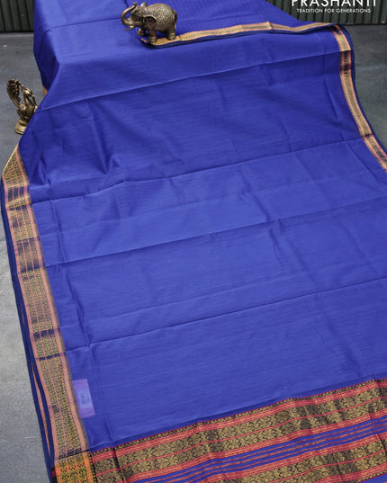 Maheshwari silk cotton saree cs blue with plain body and zari woven border