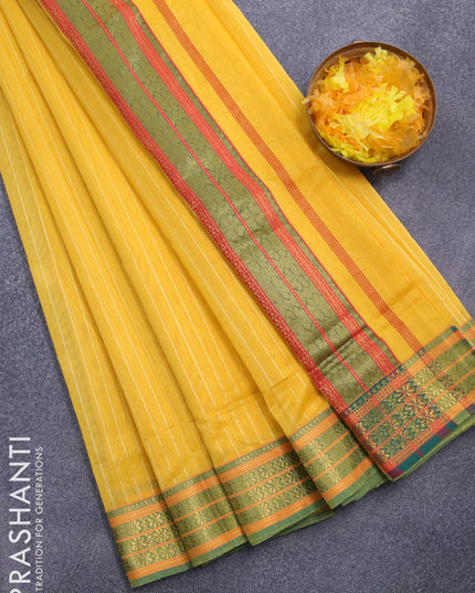 Maheshwari silk cotton saree yellow with plain body and zari woven border