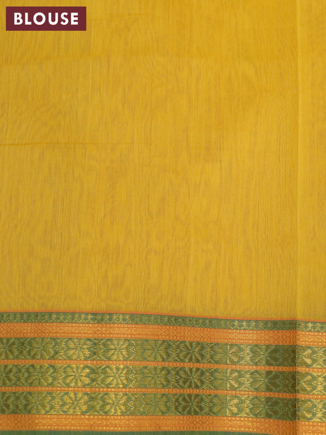 Maheshwari silk cotton saree yellow with plain body and zari woven border